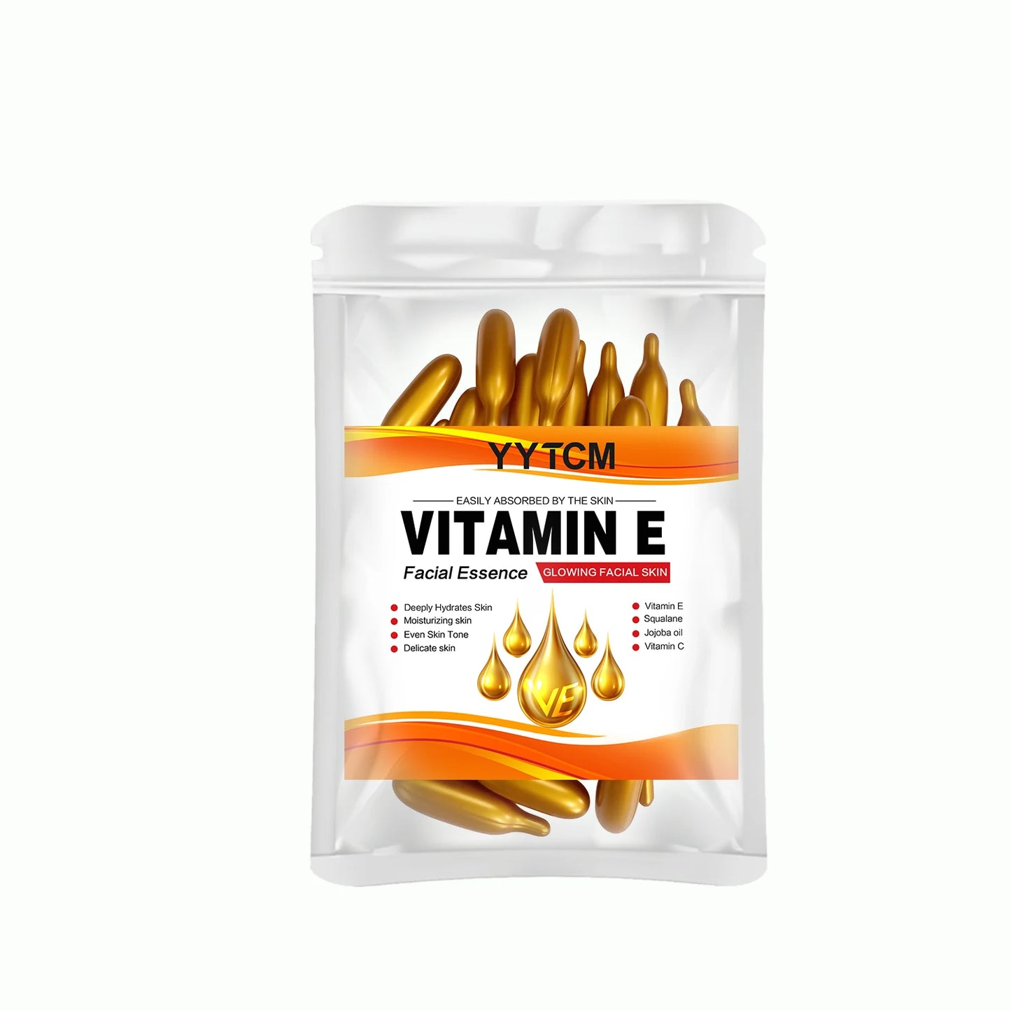 Vitamin E Deep Moisturizing Capsule Essence, Hydrates and Smooths Skin, Contains Plant-Based Squalane, Vitamin C, Deep Hydration and Skin-Brightening Essence (0.4Gx30 Capsules)/Bag-1 Bag