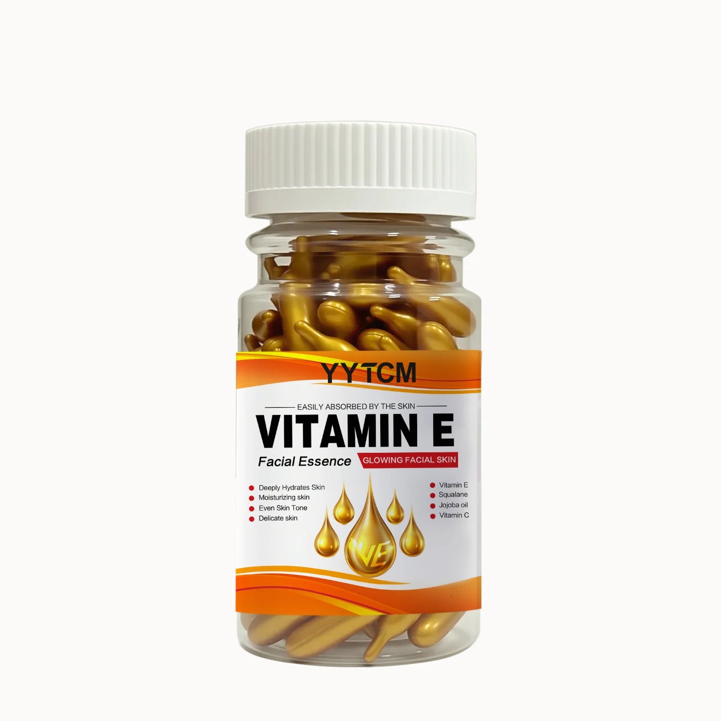 Vitamin E Deep Moisturizing Capsule Essence, Hydrates and Smooths Skin, Contains Plant-Based Squalane, Vitamin C, Deep Hydration and Skin-Brightening Essence (0.4Gx30 Capsules)/Bag-1 Bag